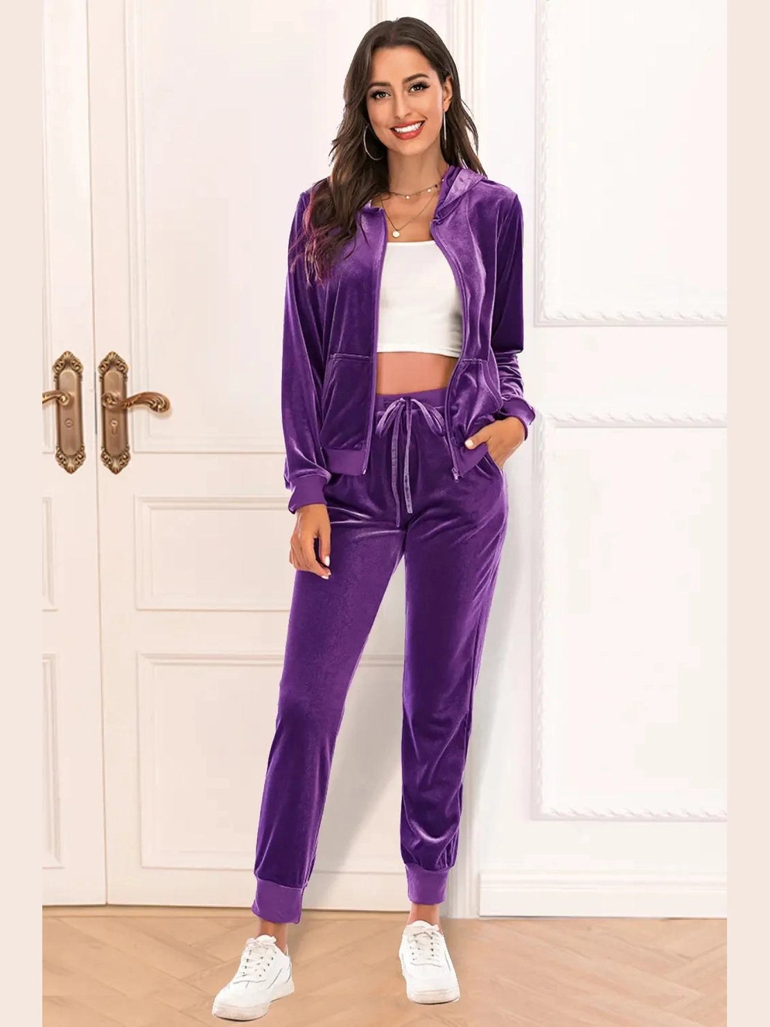 Zip-Up Hooded Jacket and Pants Set -- 
