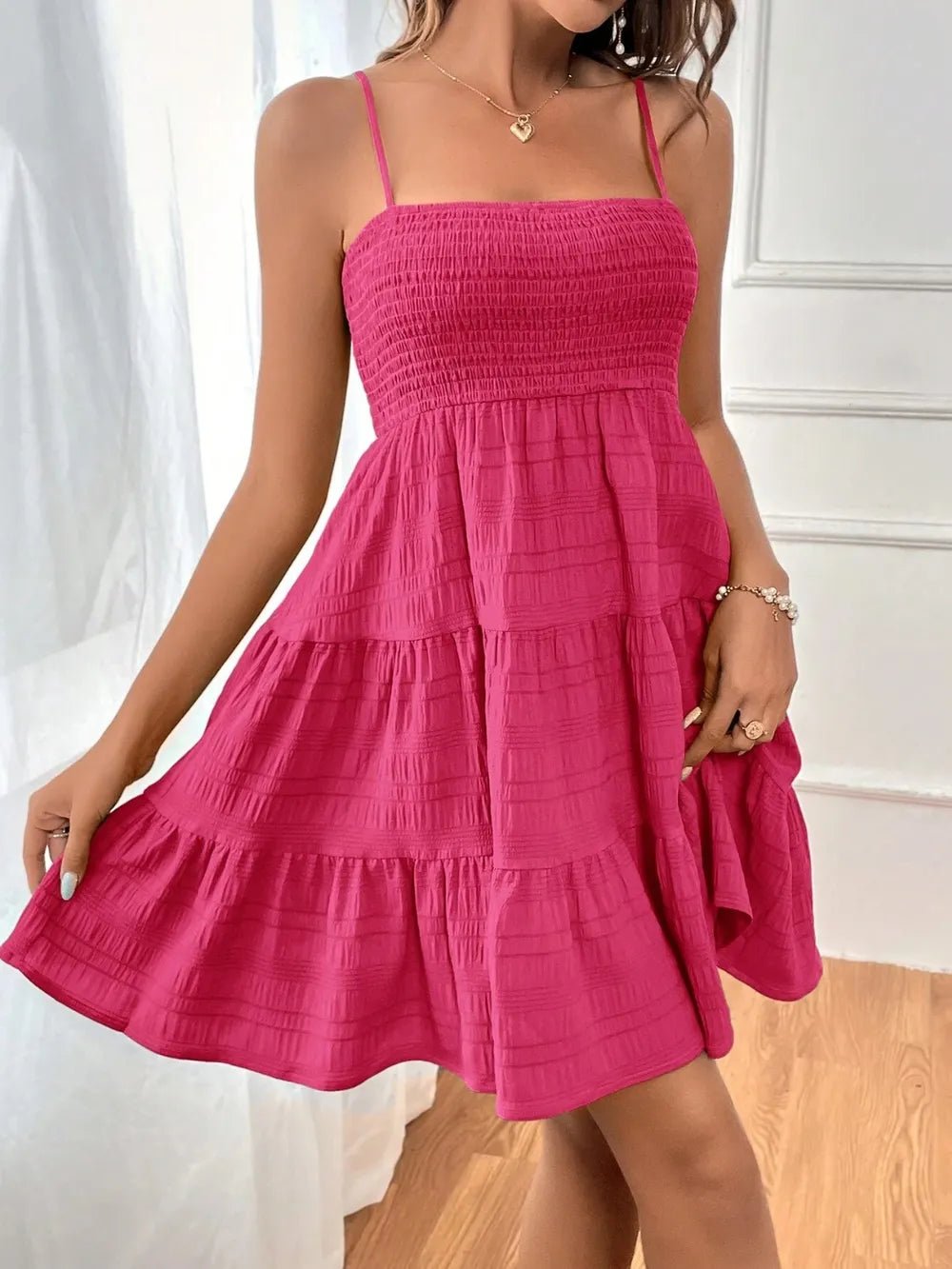 Smocked Tiered Sleeveless Midi Dress – Boho Summer Style