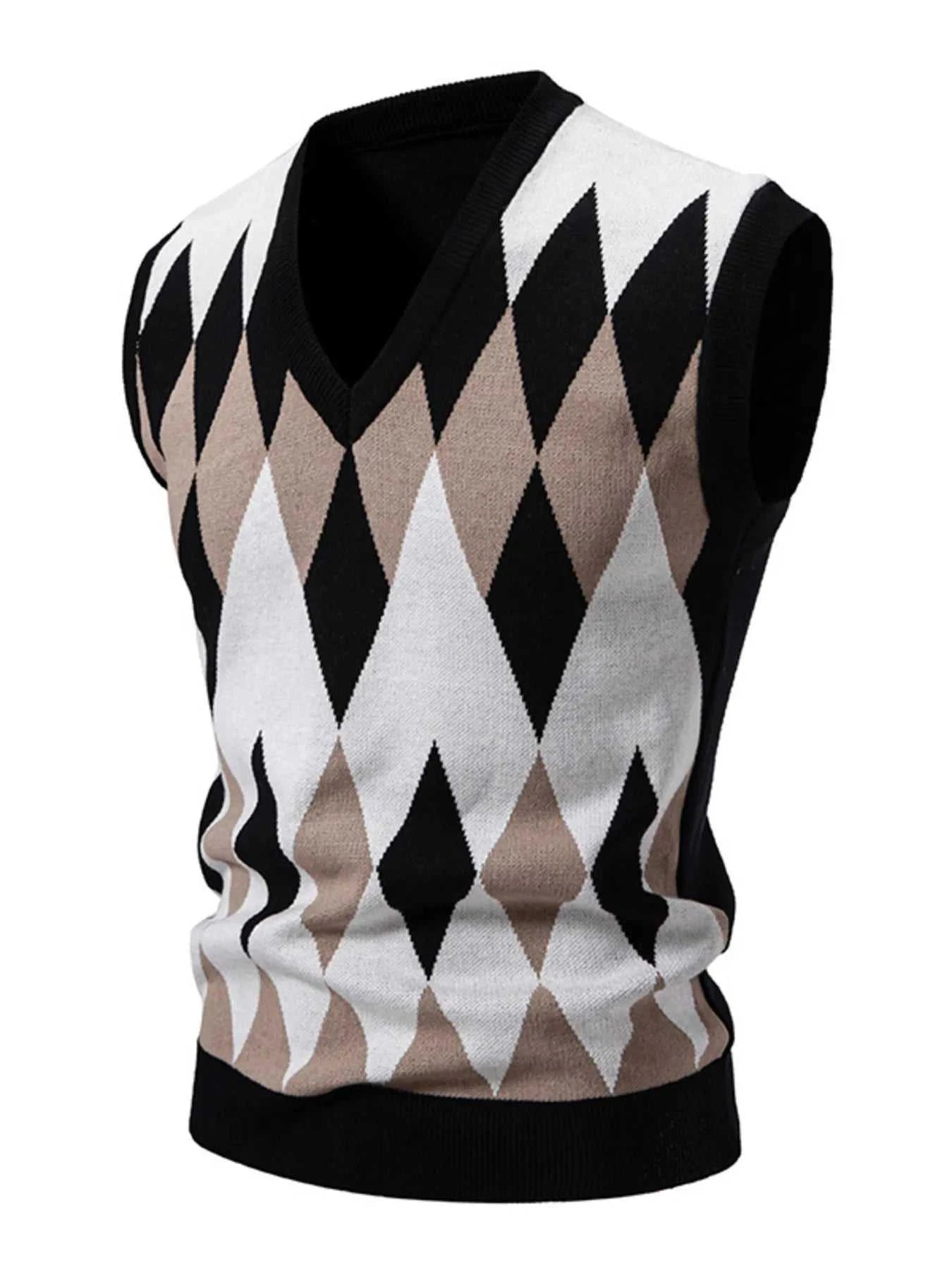 Men's Plus Size Diamond Pattern V-Neck Sweater Vest