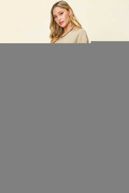 Double Take Full Size Texture Long Sleeve Top and Pants Set