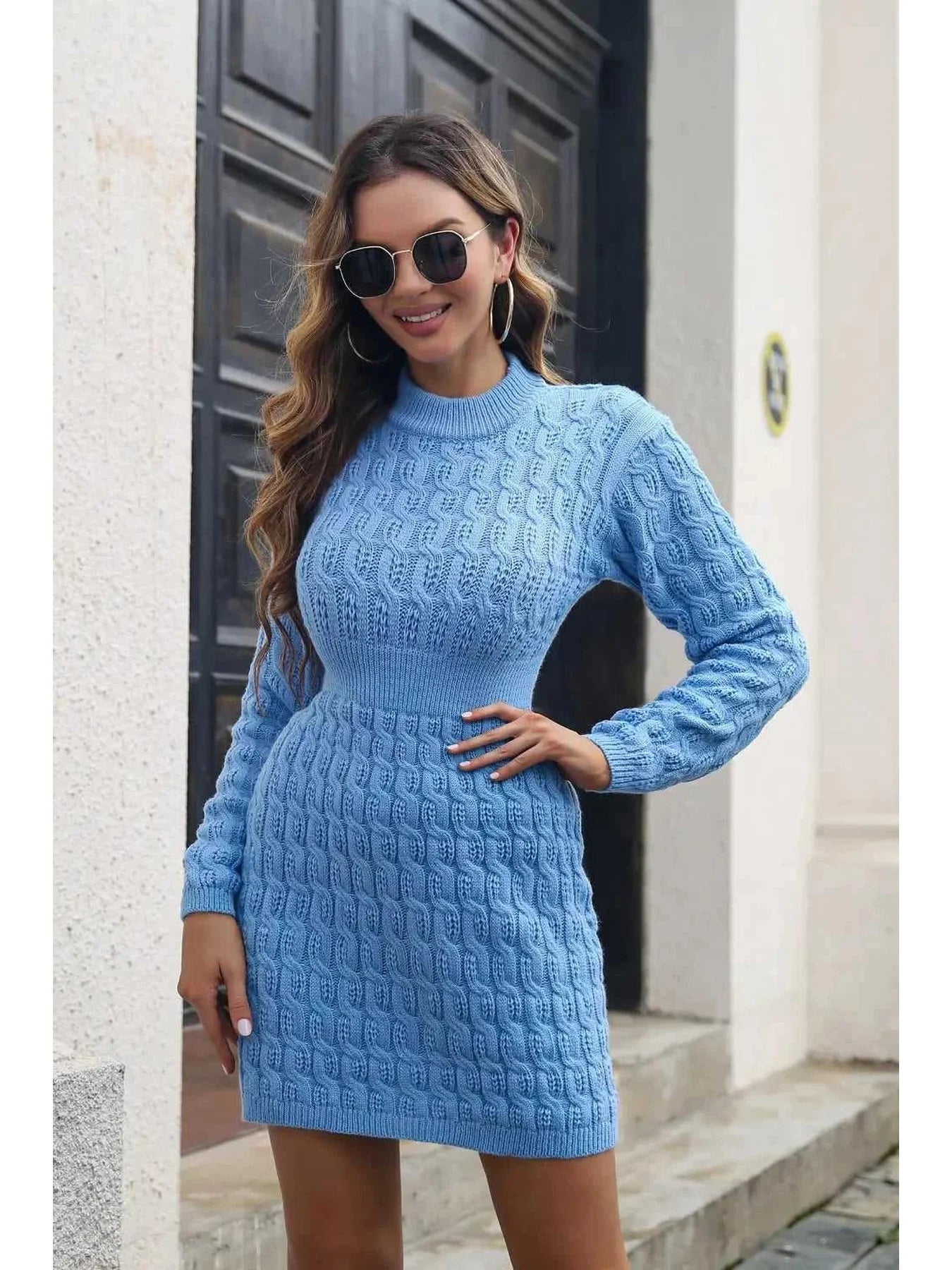 Cable-Knit Openwork Sweater Dress -- 