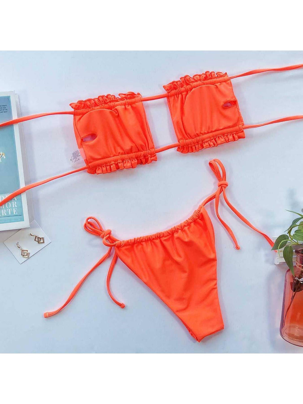 Frill Trim Ruched Bikini Set -- 
