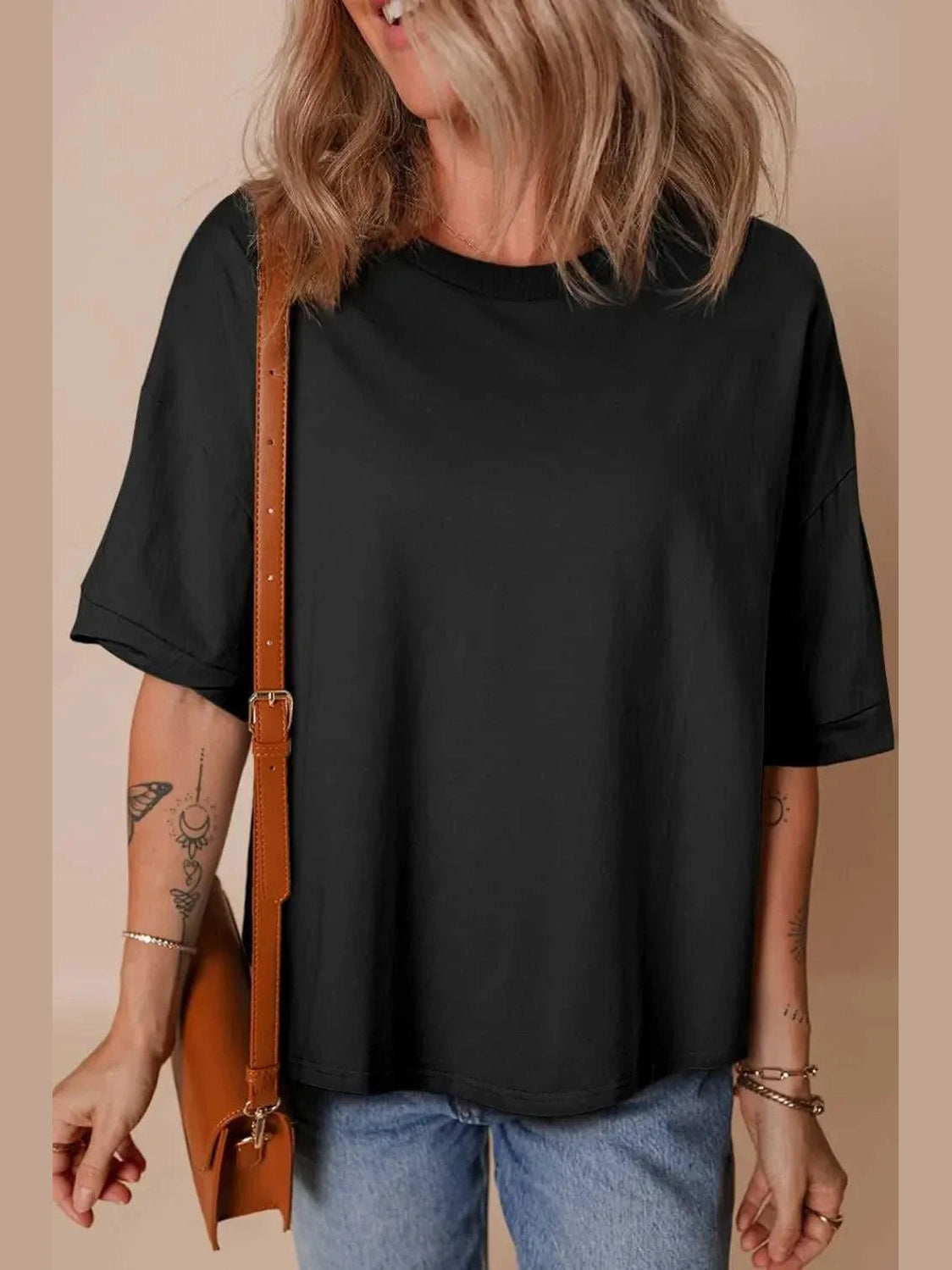 Loose Half Sleeve Hi Low Hem T Shirt -- 