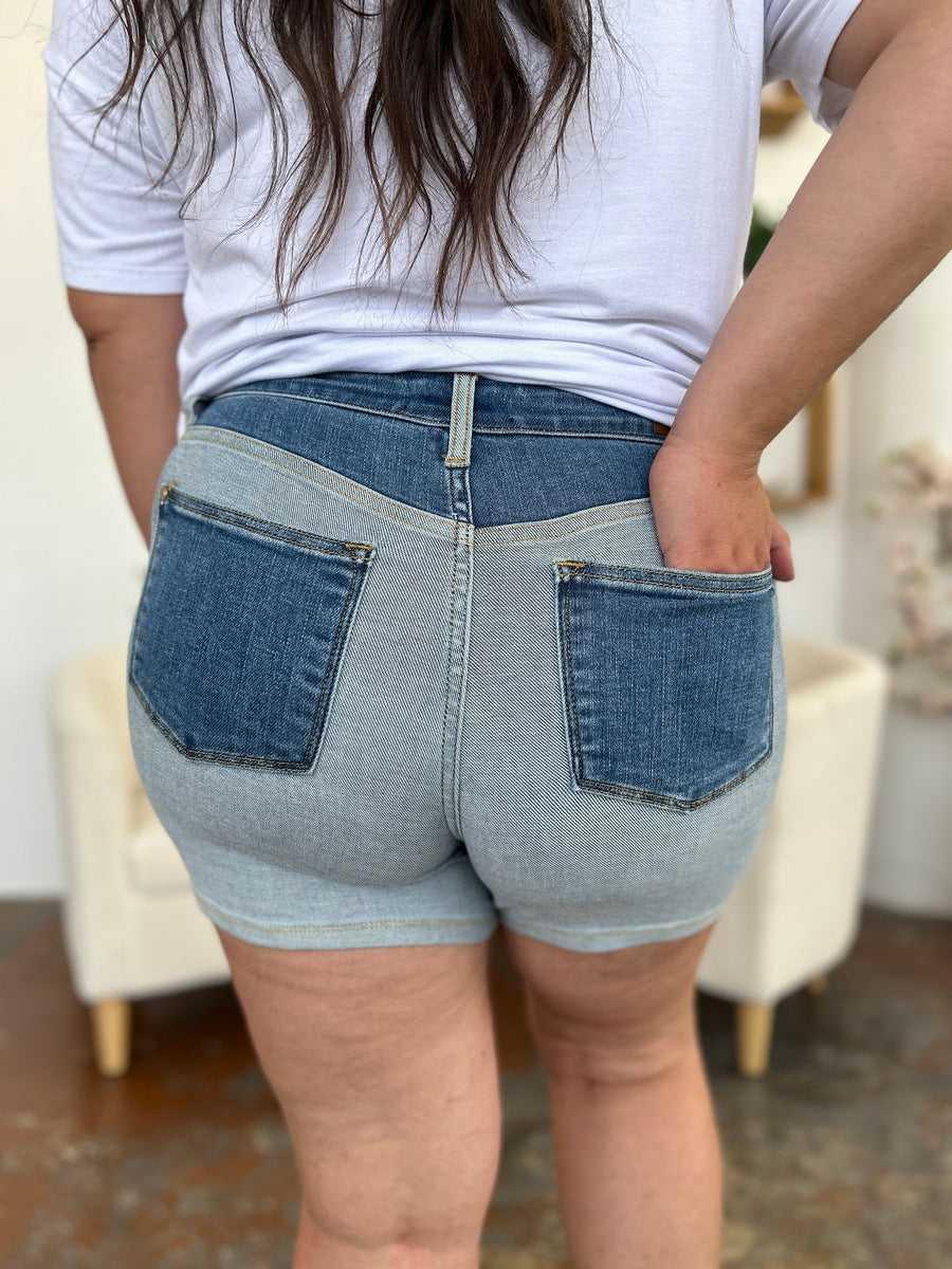 Judy Blue Full Size Color Block Denim Shorts -- 