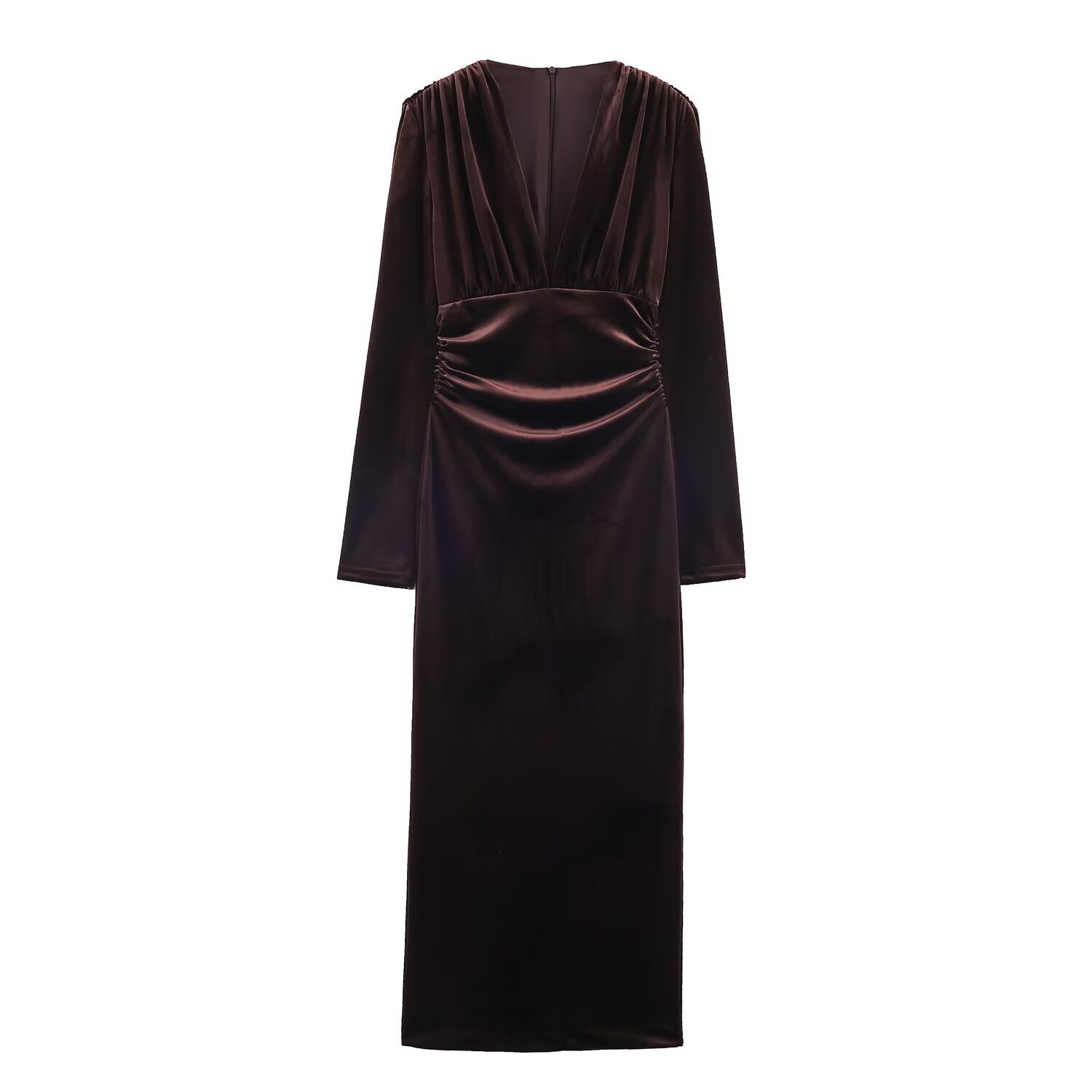 Wrinkled Velvet Midi Dress for Women