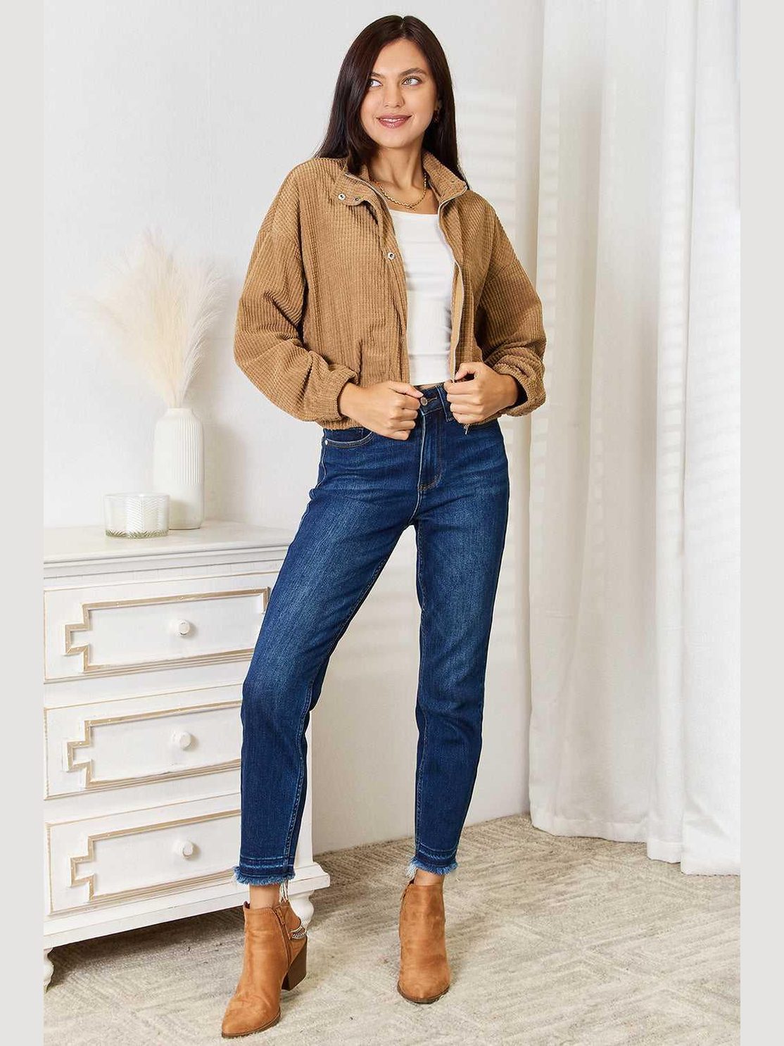 Perfee Long Sleeve Dropped Shoulder Jacket -- 