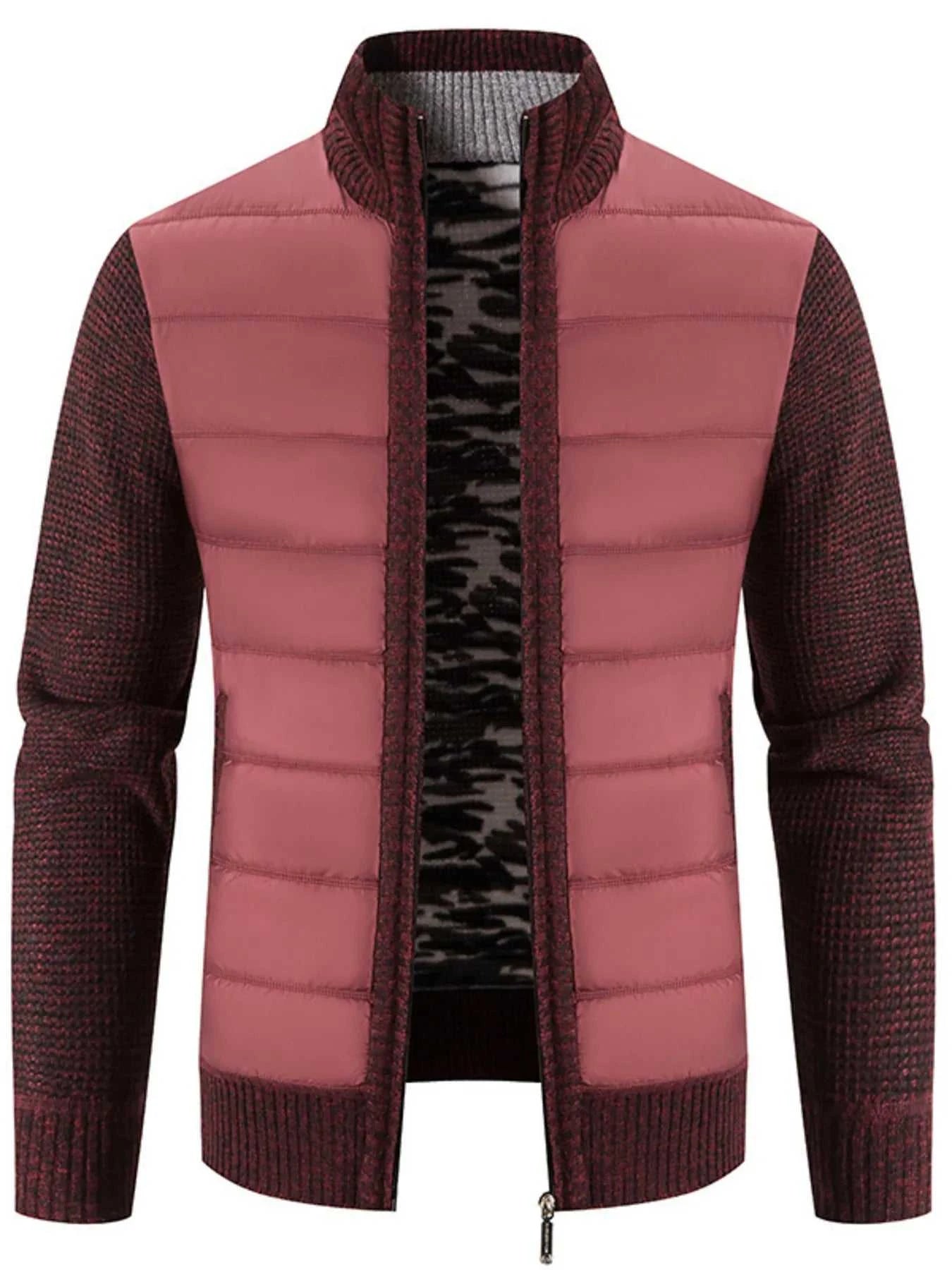 Men's Plus Size Quilted Knit Bomber Jacket with Stand Collar