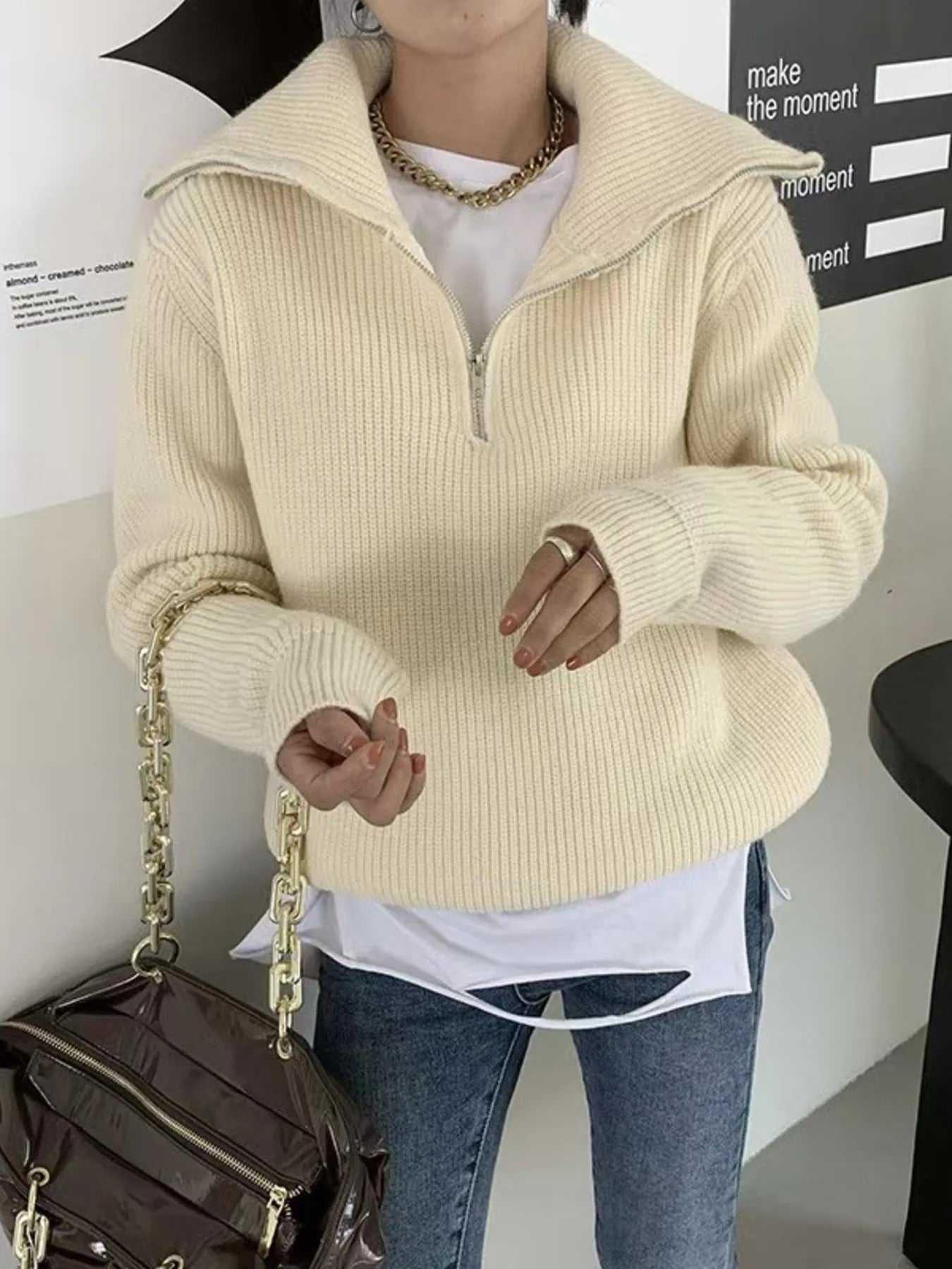 Half-Zip Long Sleeve Sweater -- 