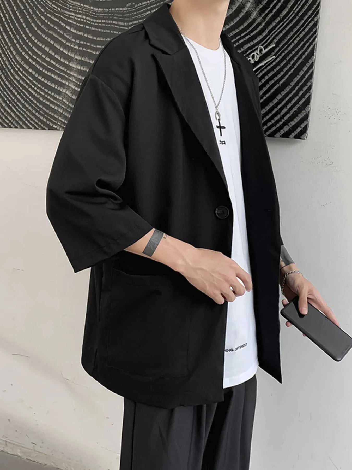 Men's One Button Long Sleeve Blazer