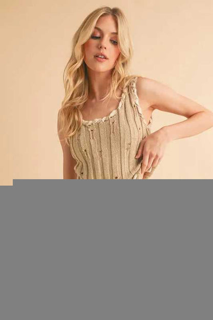 Aemi+Co Distressed Detail Round Neck Knit Tank