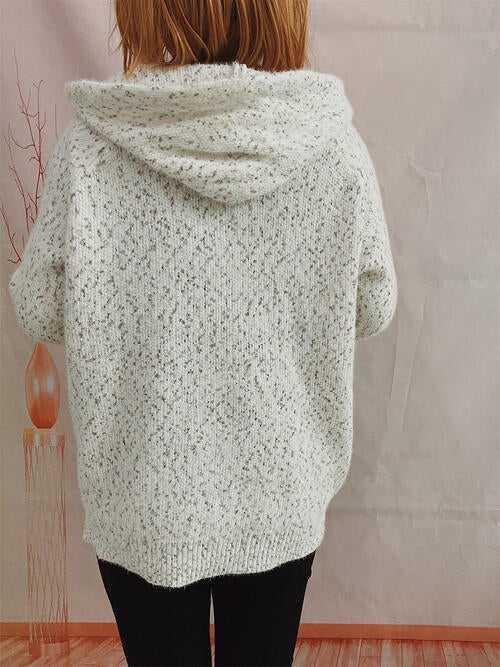 Zip Up Drawstring Long Sleeve Hooded Sweater -- 