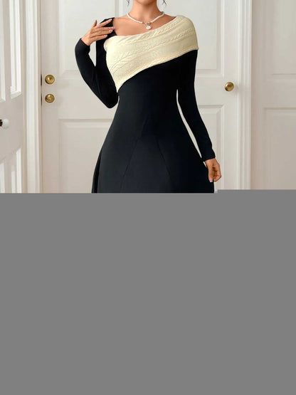Asymmetrical Contrast Long Sleeve Dress
