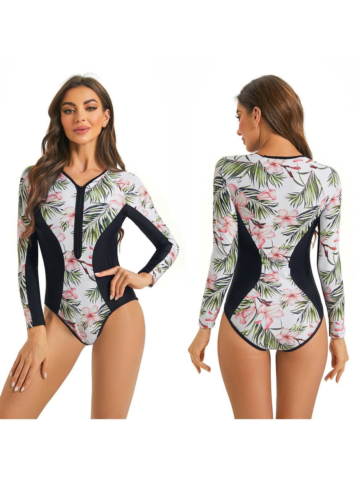 Conservative Zipper Two-Piece Swimsuit for Women