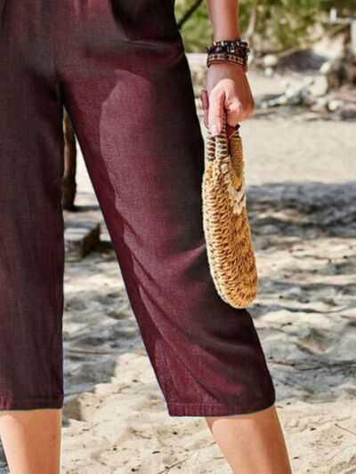 Pocketed Elastic Waist Capris -- 