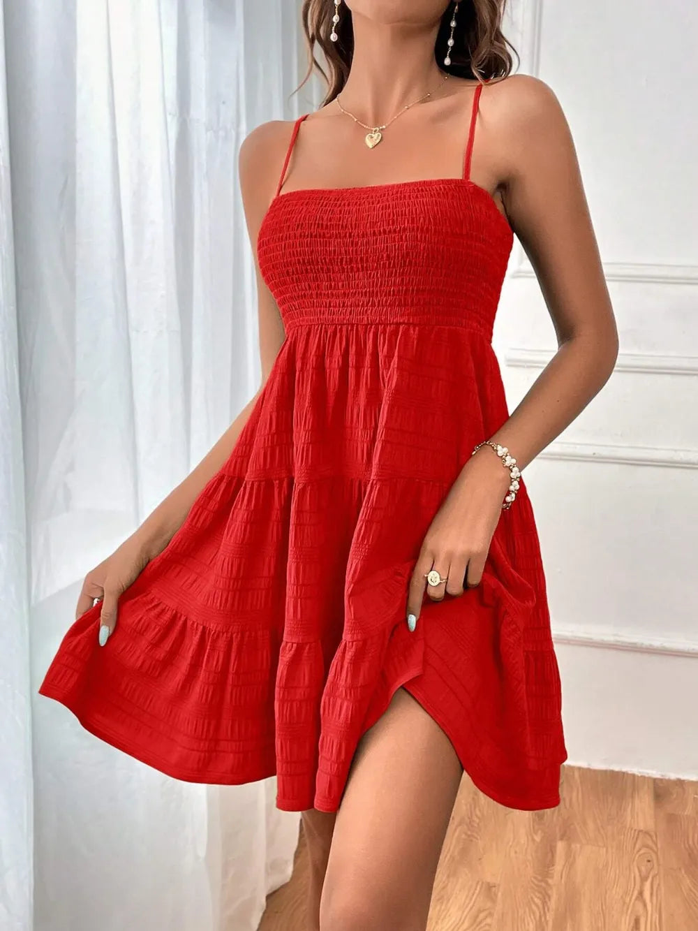 Smocked Tiered Sleeveless Midi Dress – Boho Summer Style
