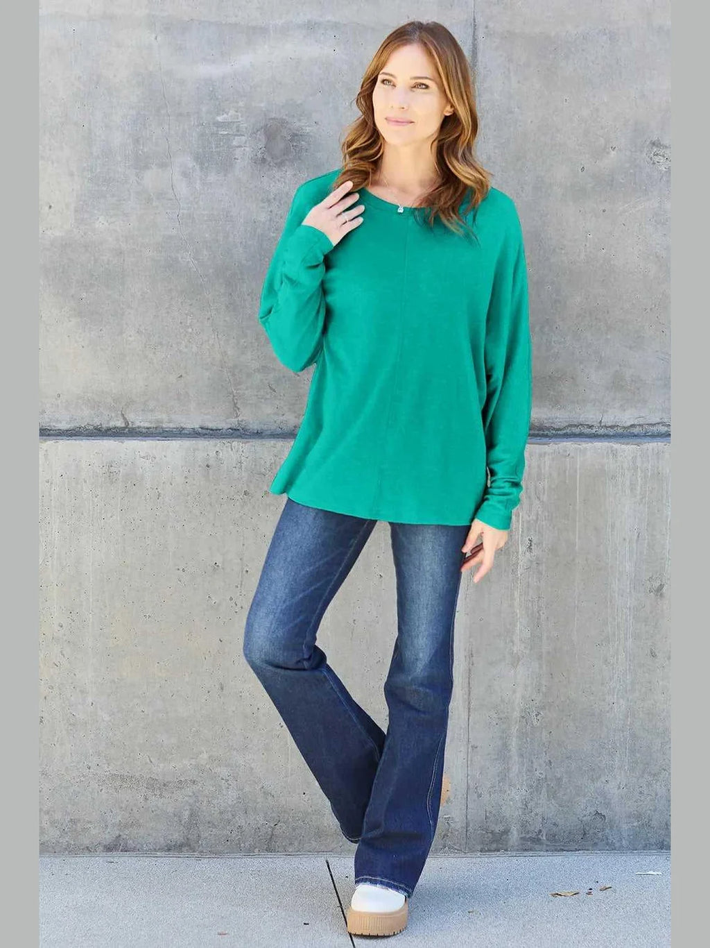 Double Take Full Size Round Neck Long Sleeve T-Shirt -- 