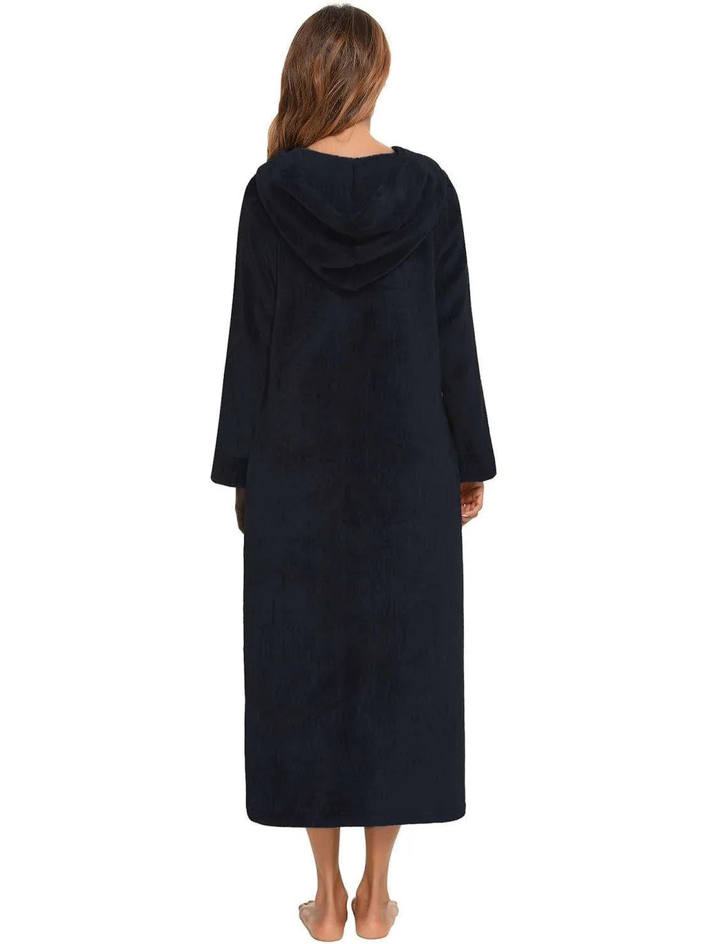 Zip Front Hooded Night Dress with Pockets -- 