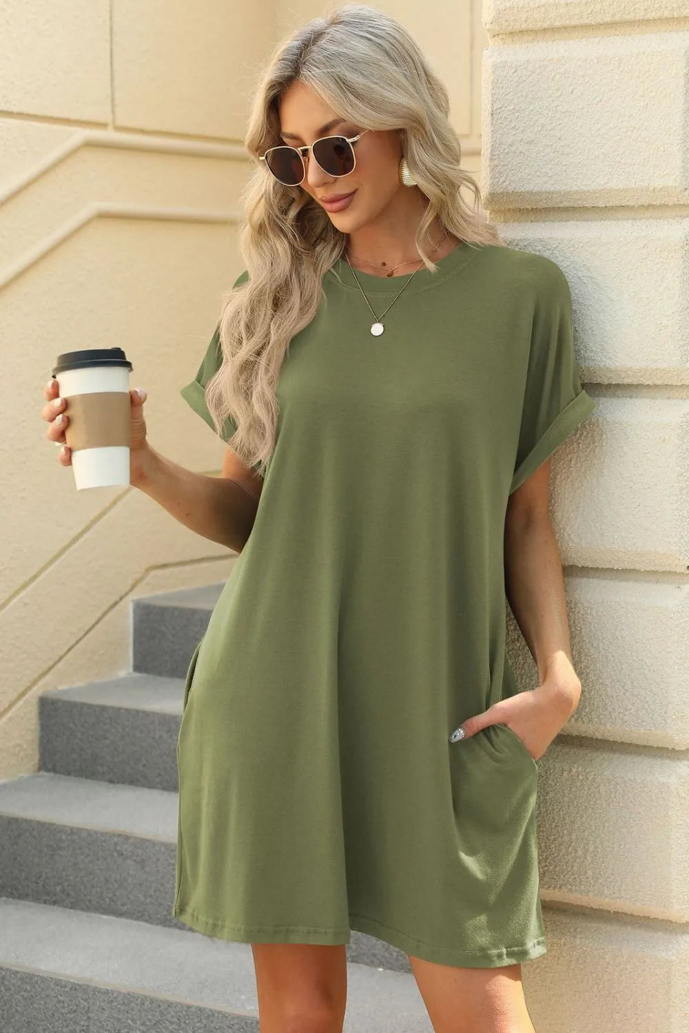 Short Sleeve Midi Dress with Pockets – Modest Casual Wear