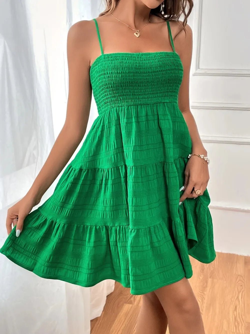 Smocked Tiered Sleeveless Midi Dress – Boho Summer Style