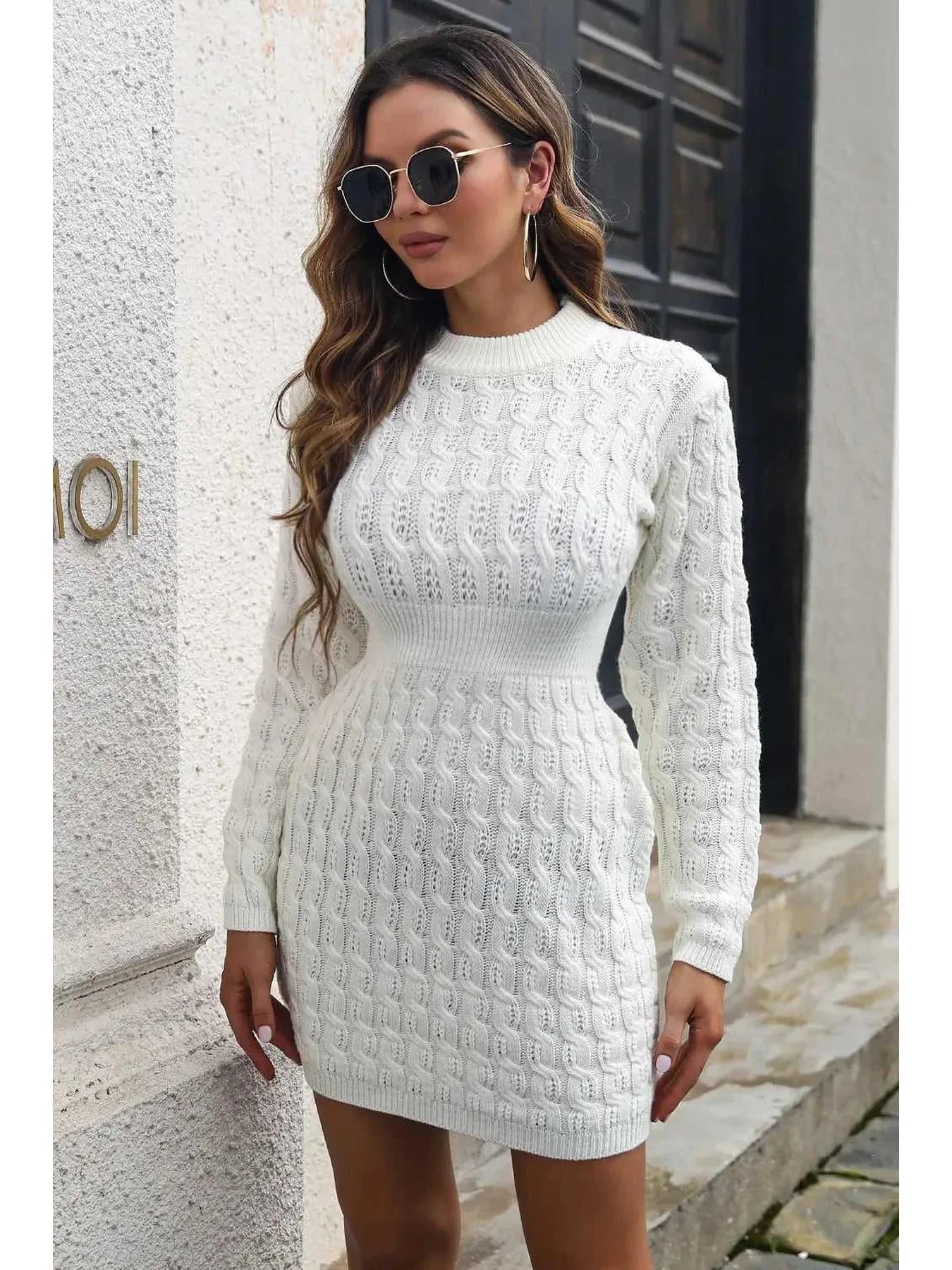 Cable-Knit Openwork Sweater Dress -- 