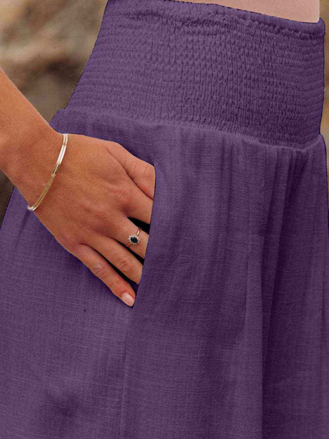 Full Size Smocked Waist Wide Leg Pants -- 