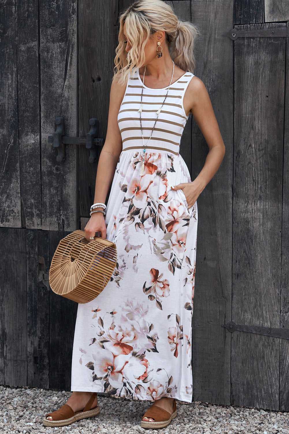 Striped Floral Round Neck Sleeveless Maxi Dress - product_type from hopeford-streams.myshopify.com
