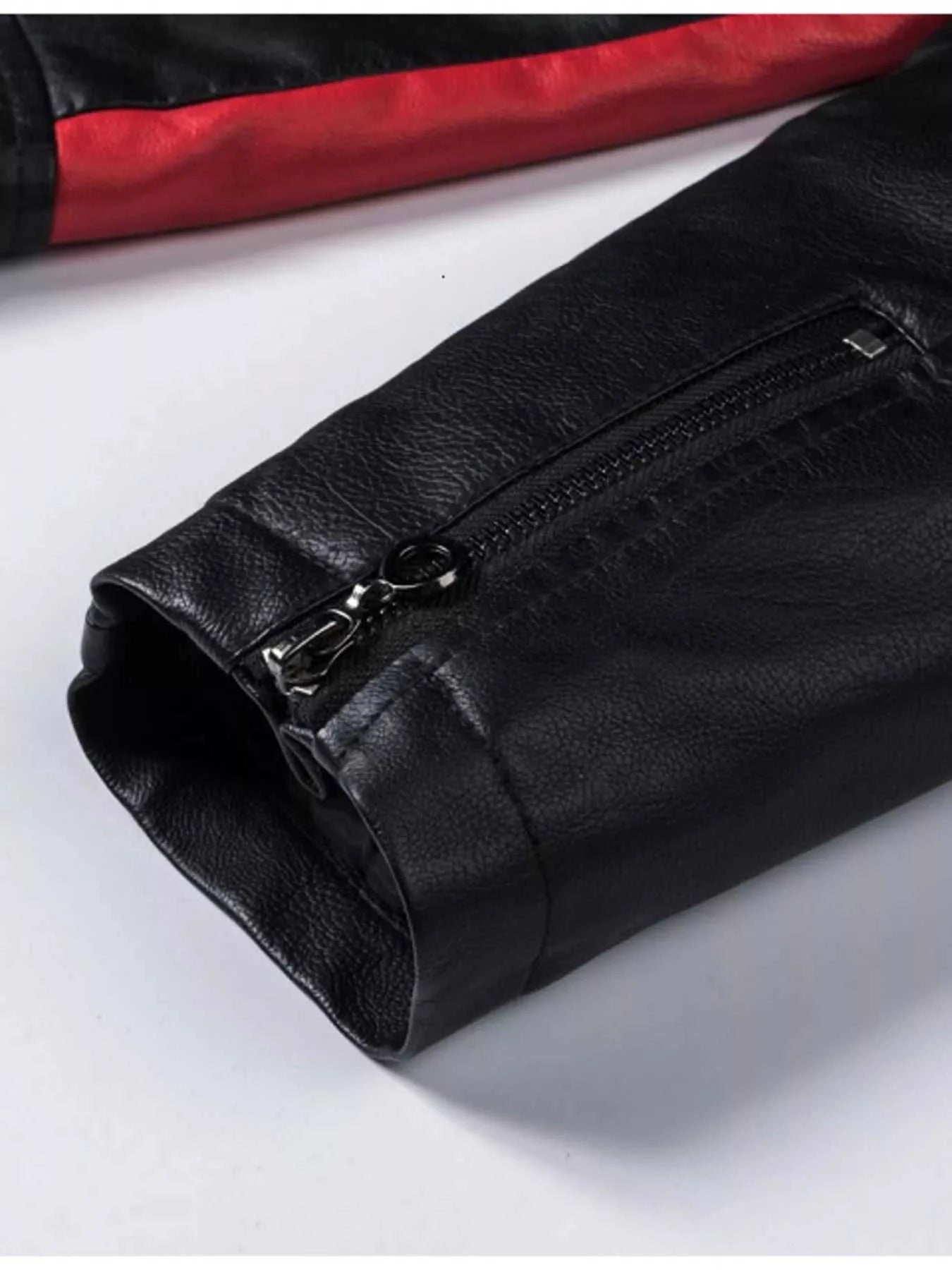 Men's Plus Size Two-Tone Slim Fit Motorcycle Leather Jacket