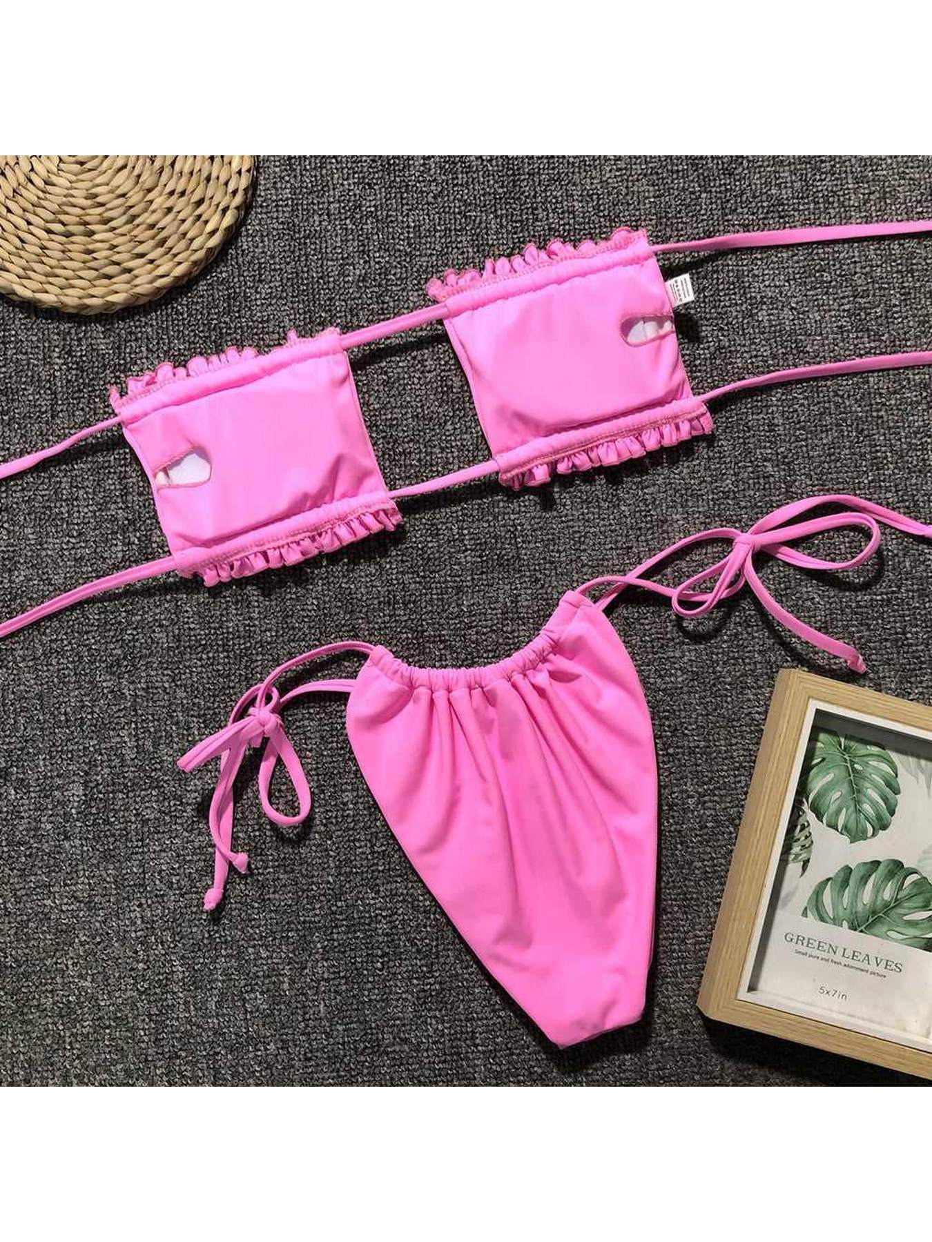 Frill Trim Ruched Bikini Set -- 