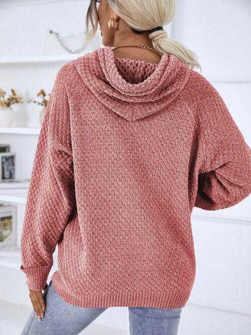 Texture Drawstring Long Sleeve Hooded Sweater -- 