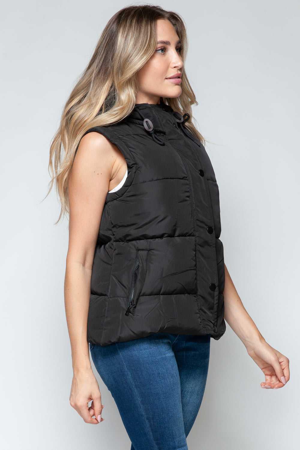 Snobbish Snap and Zip Closure Hooded Vest -- 