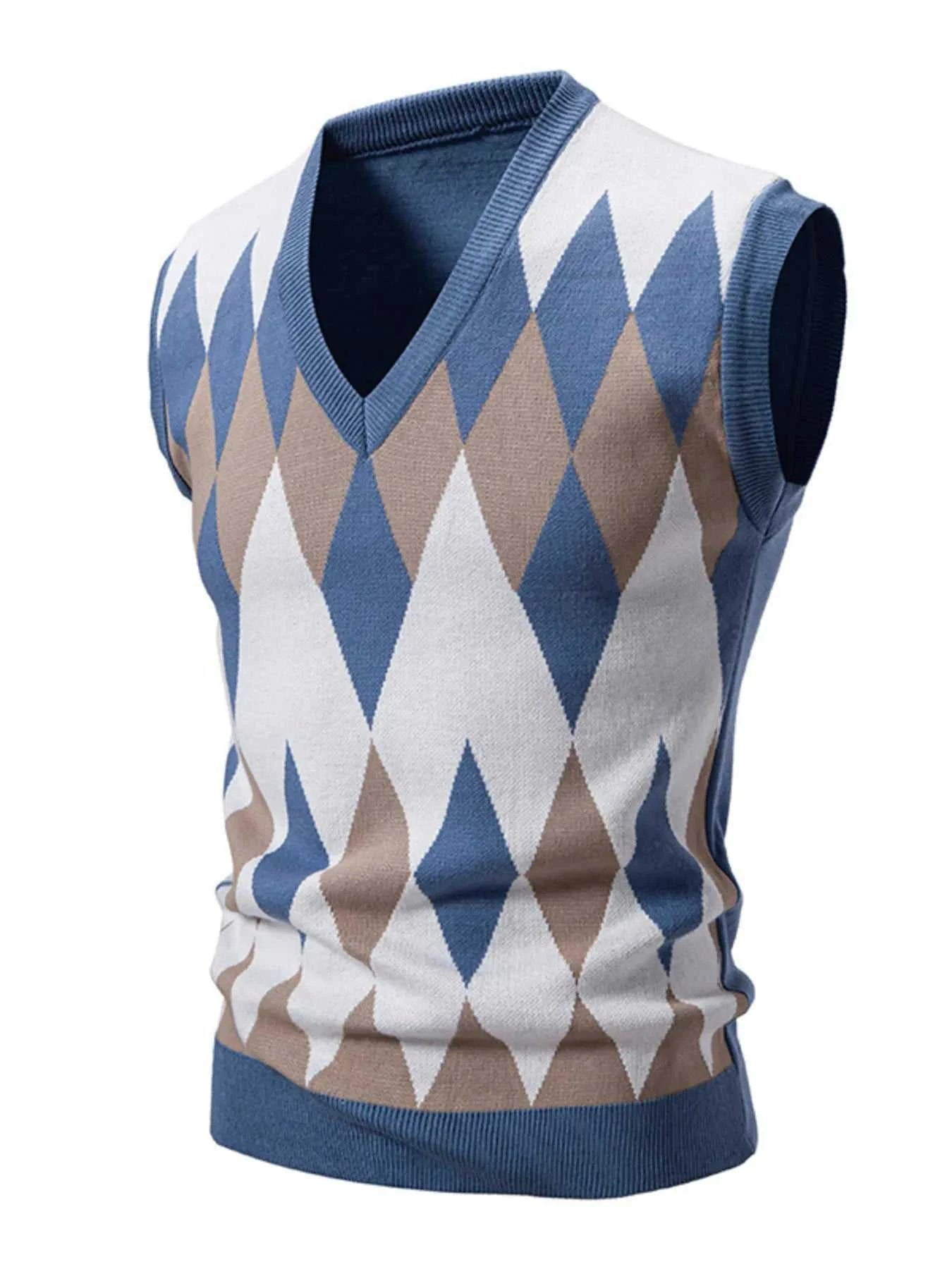 Men's Plus Size Diamond Pattern V-Neck Sweater Vest