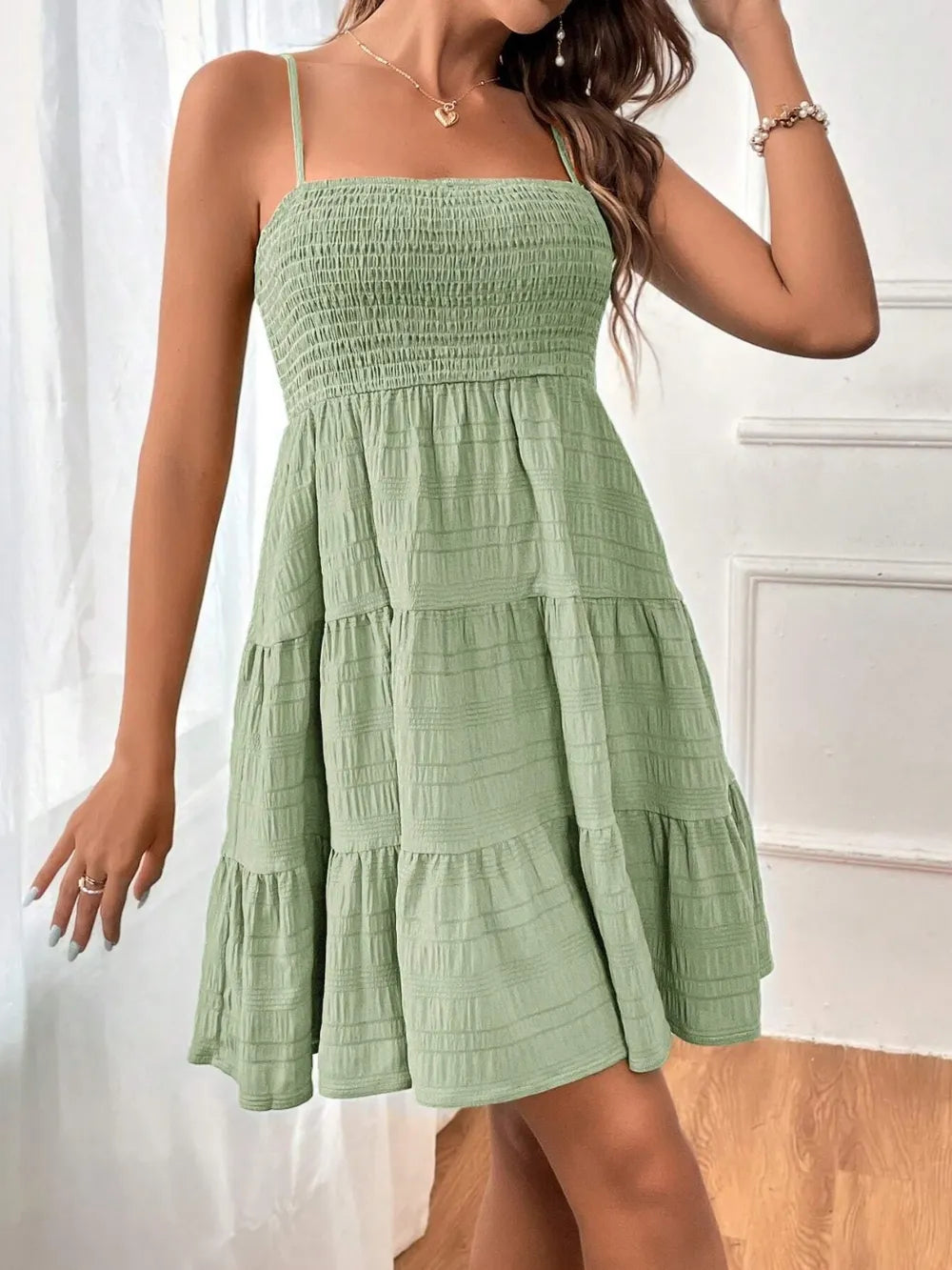 Smocked Tiered Sleeveless Midi Dress – Boho Summer Style