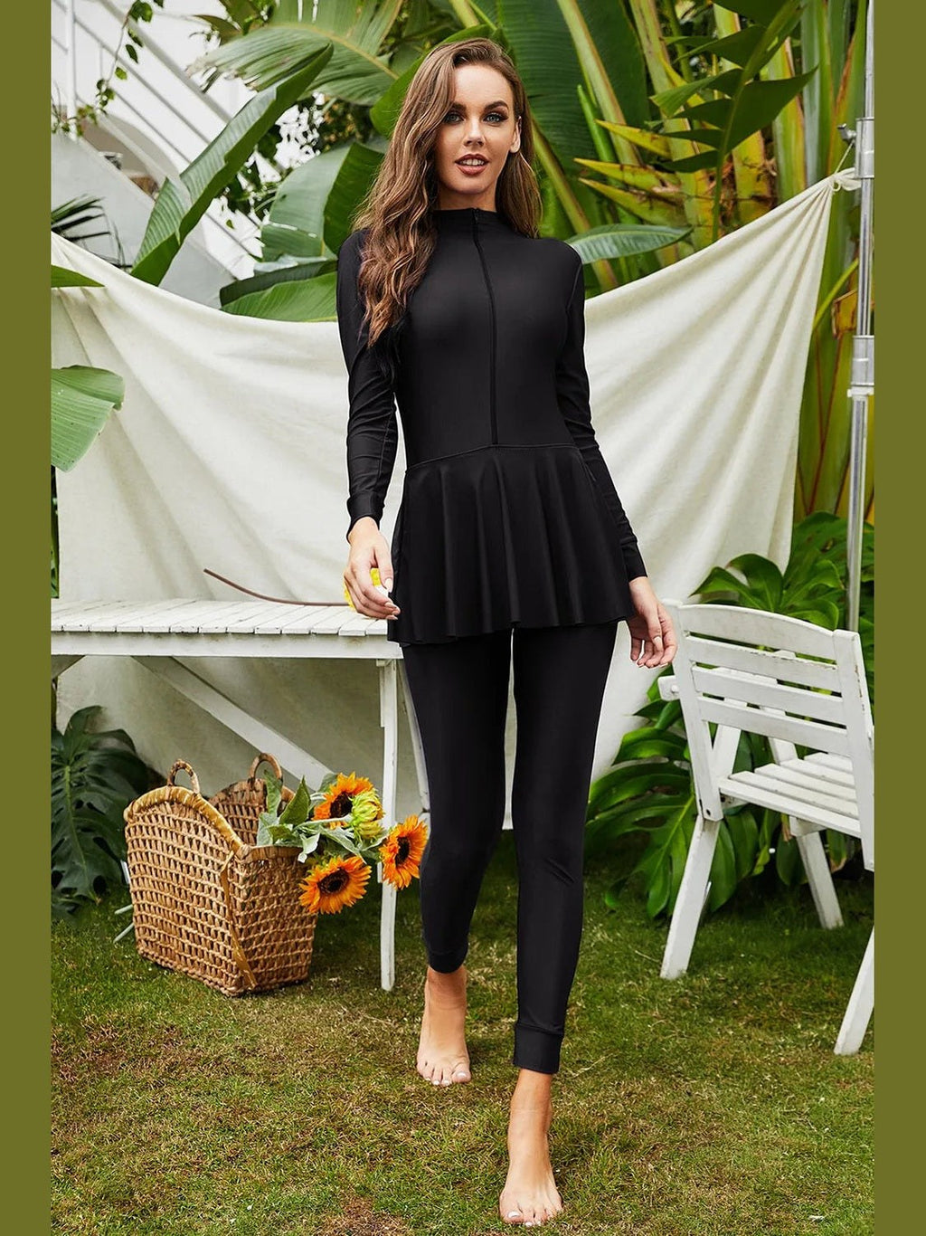 Mock Neck Long Sleeve One-Piece Swimwear