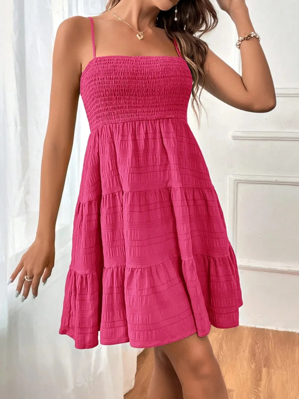 Smocked Tiered Sleeveless Midi Dress – Boho Summer Style