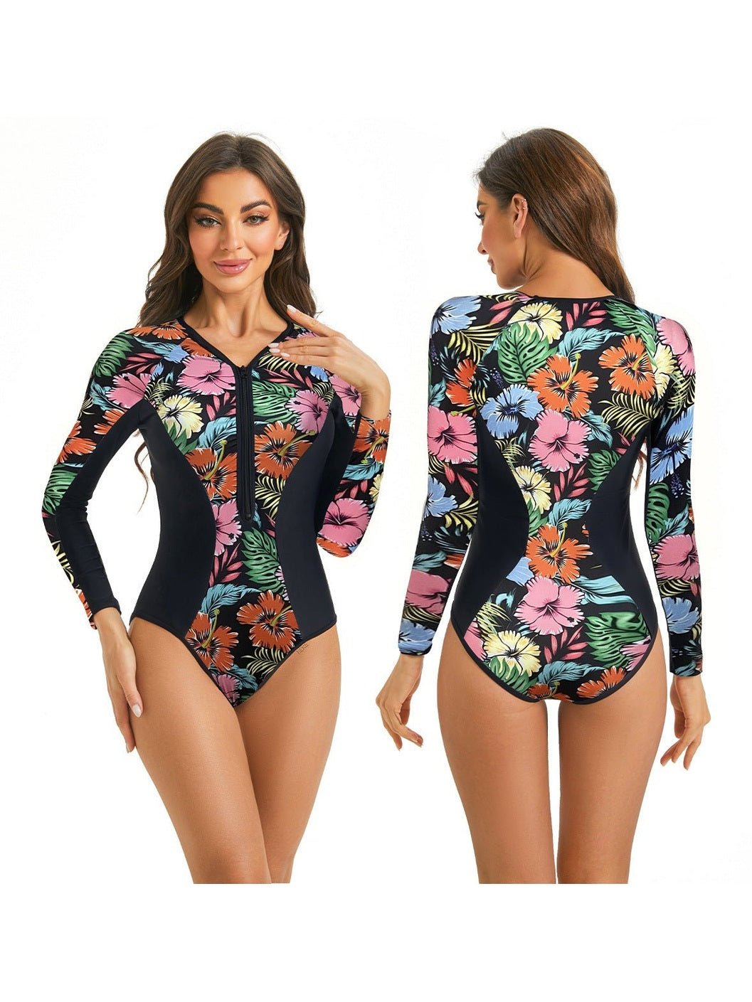 Conservative Zipper Two-Piece Swimsuit for Women
