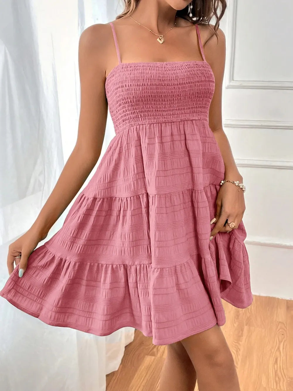 Smocked Tiered Sleeveless Midi Dress – Boho Summer Style