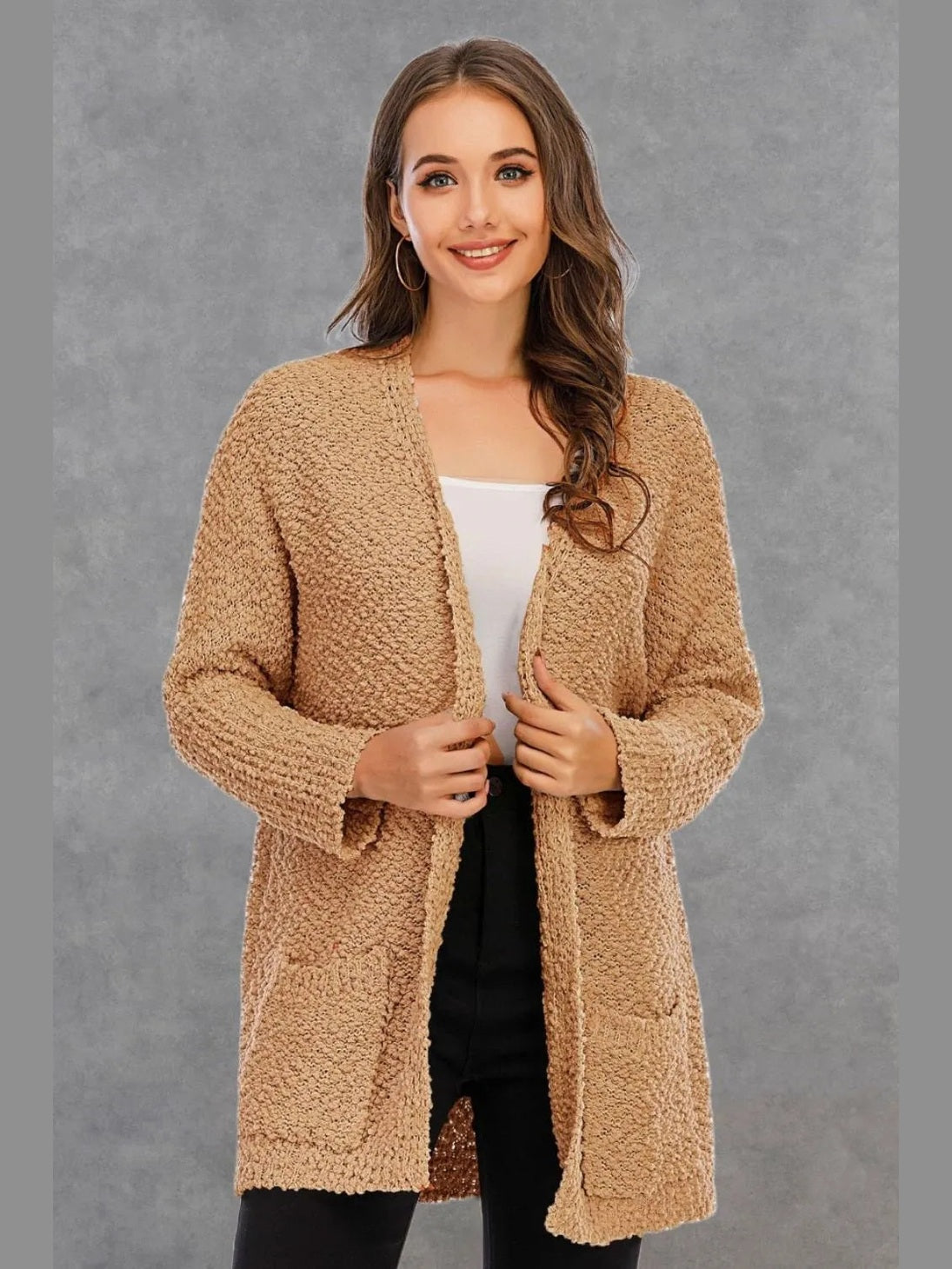 Angel Wings Pocketed Open Front Long Sleeve Cardigan
