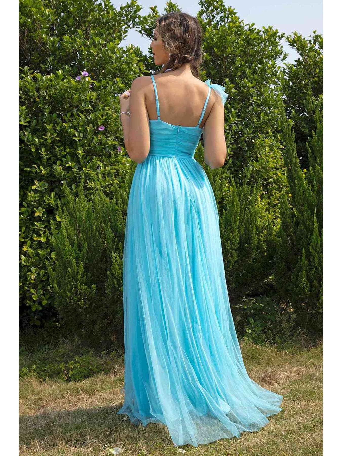 Asymmetrical Ruched Slit Dress -- 