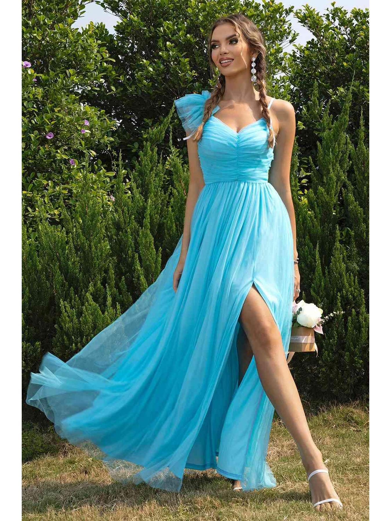 Asymmetrical Ruched Slit Dress -- 