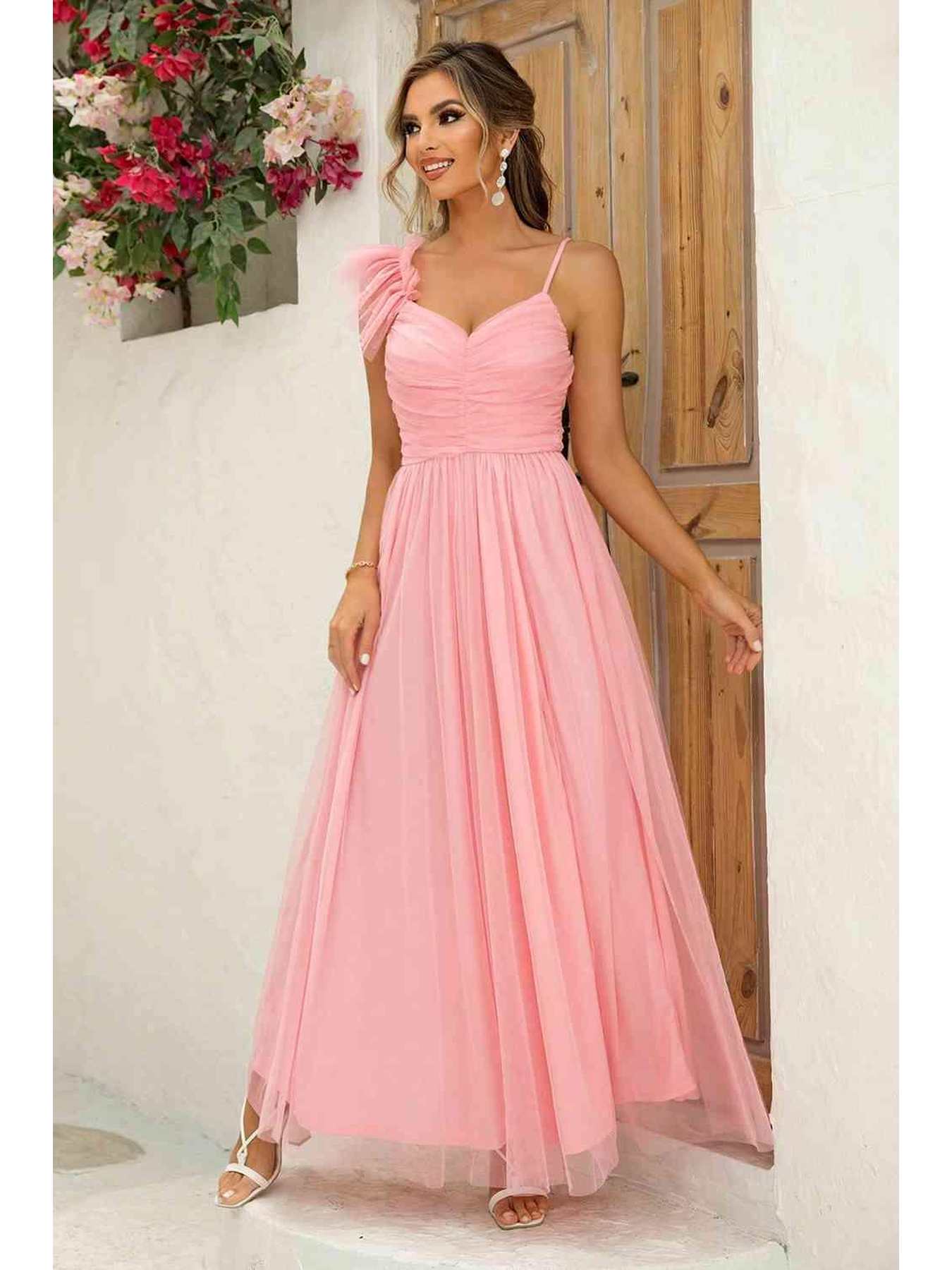 Asymmetrical Ruched Slit Dress -- 