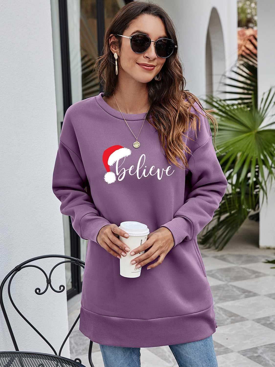 BELIEVE Graphic Tunic Sweatshirt -- 