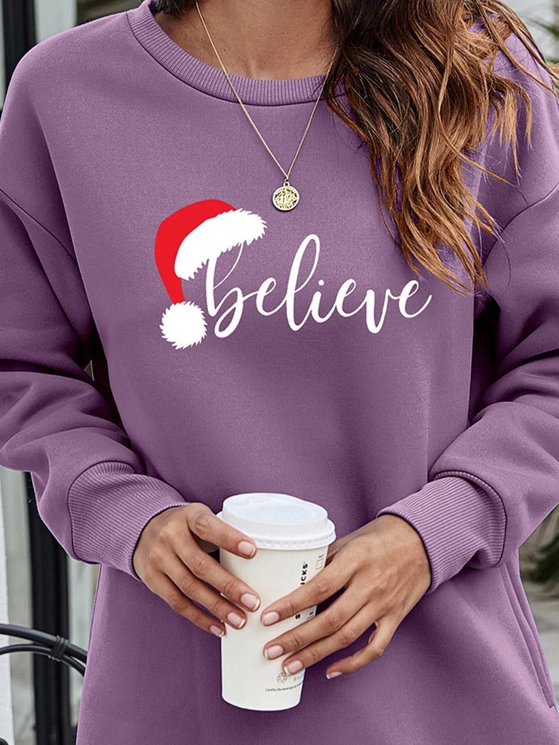 BELIEVE Graphic Tunic Sweatshirt -- 
