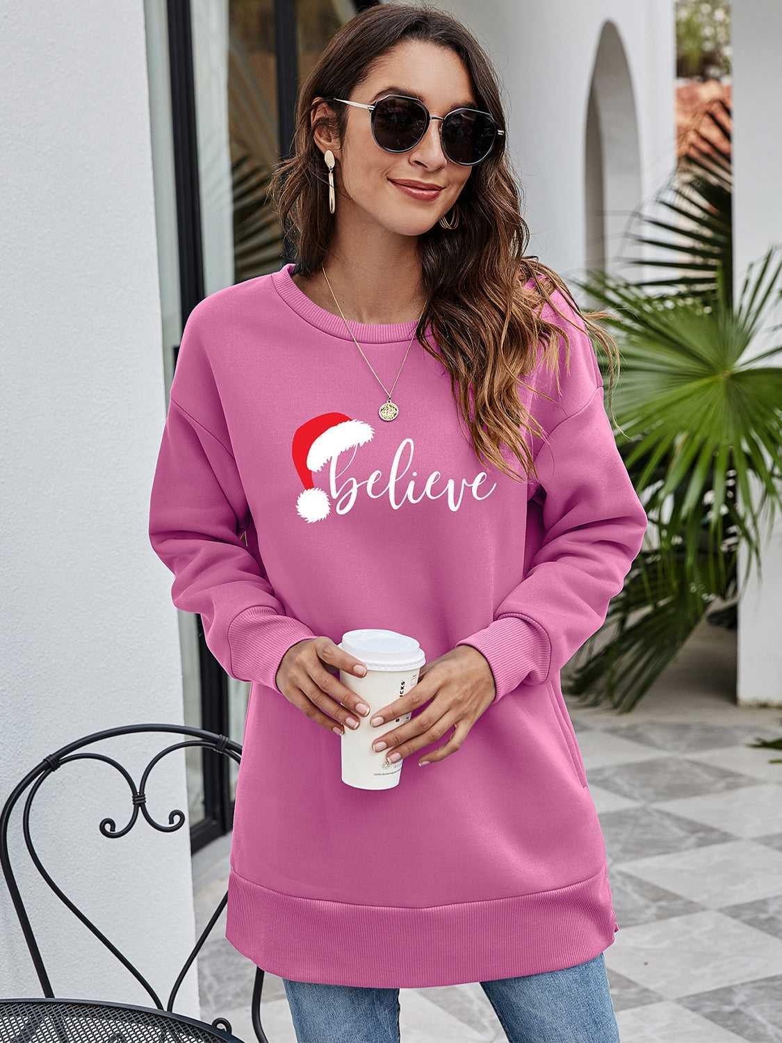 BELIEVE Graphic Tunic Sweatshirt -- 