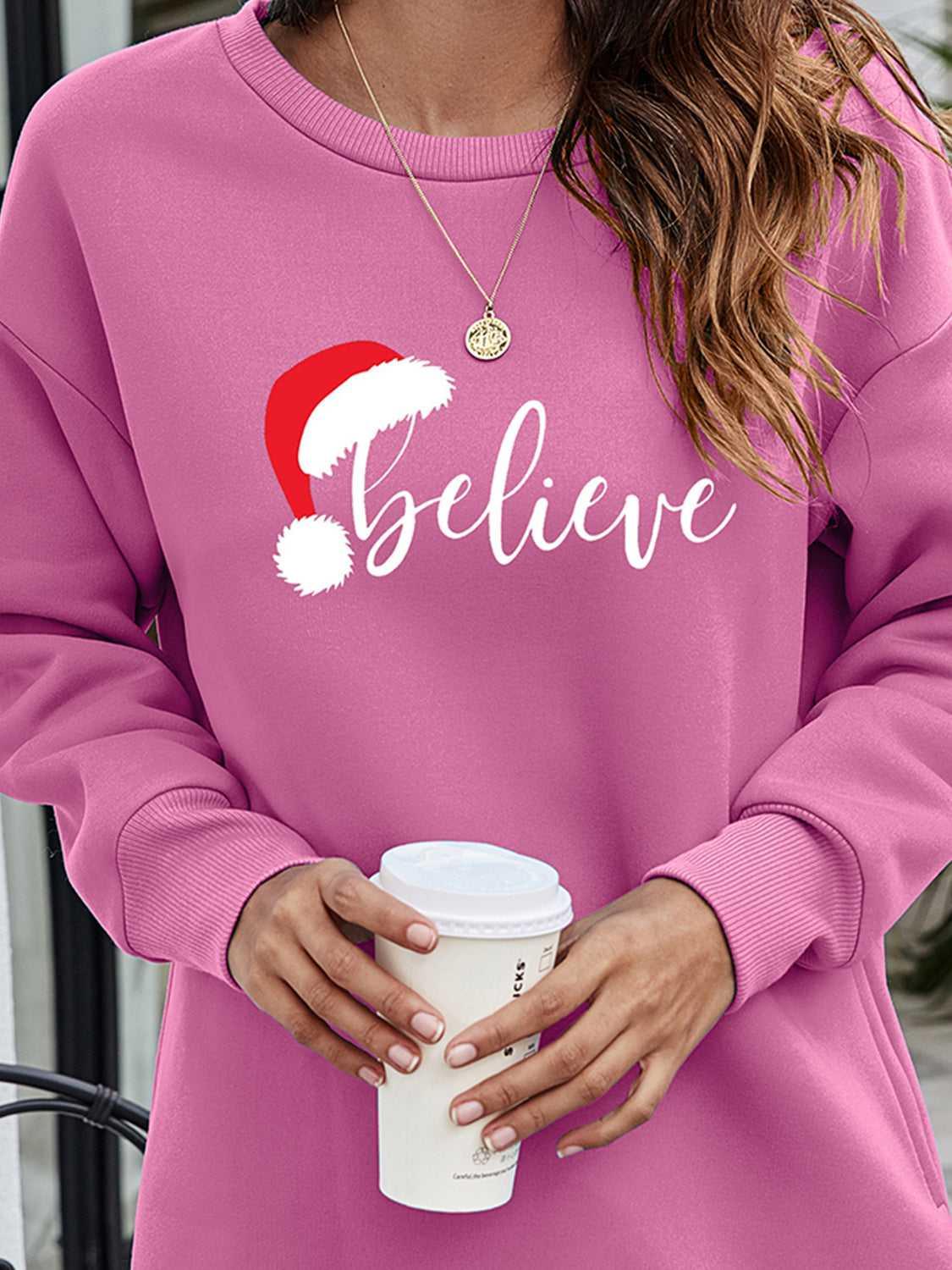 BELIEVE Graphic Tunic Sweatshirt -- 