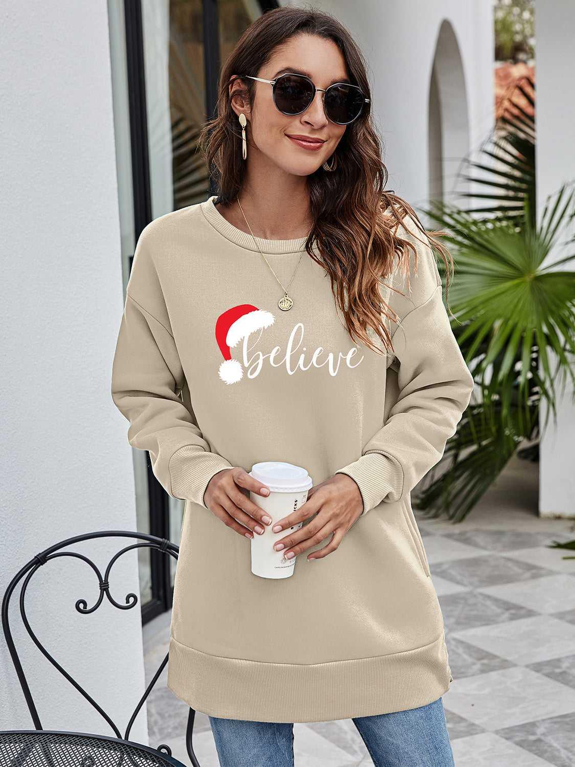 BELIEVE Graphic Tunic Sweatshirt -- 