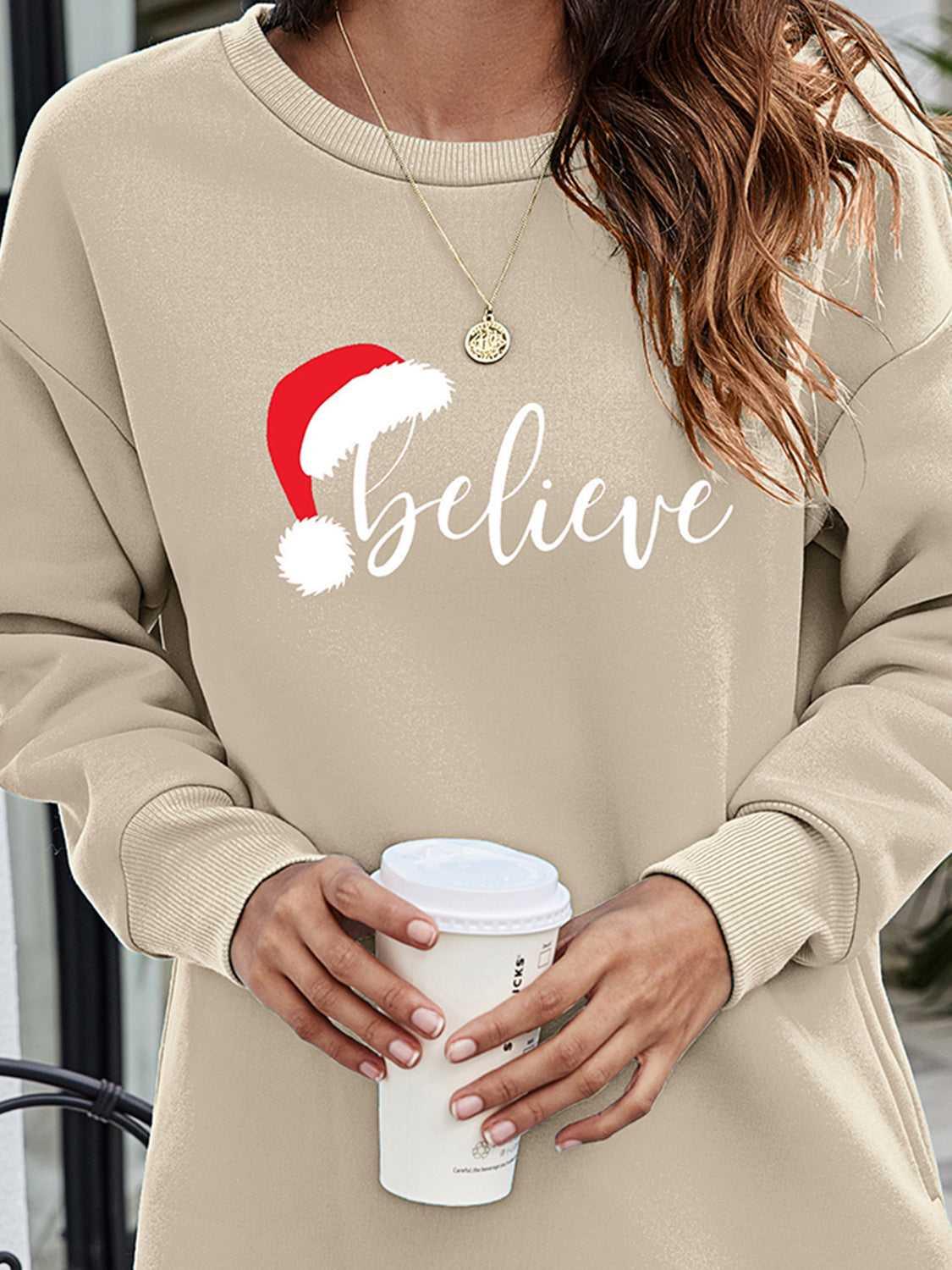 BELIEVE Graphic Tunic Sweatshirt -- 