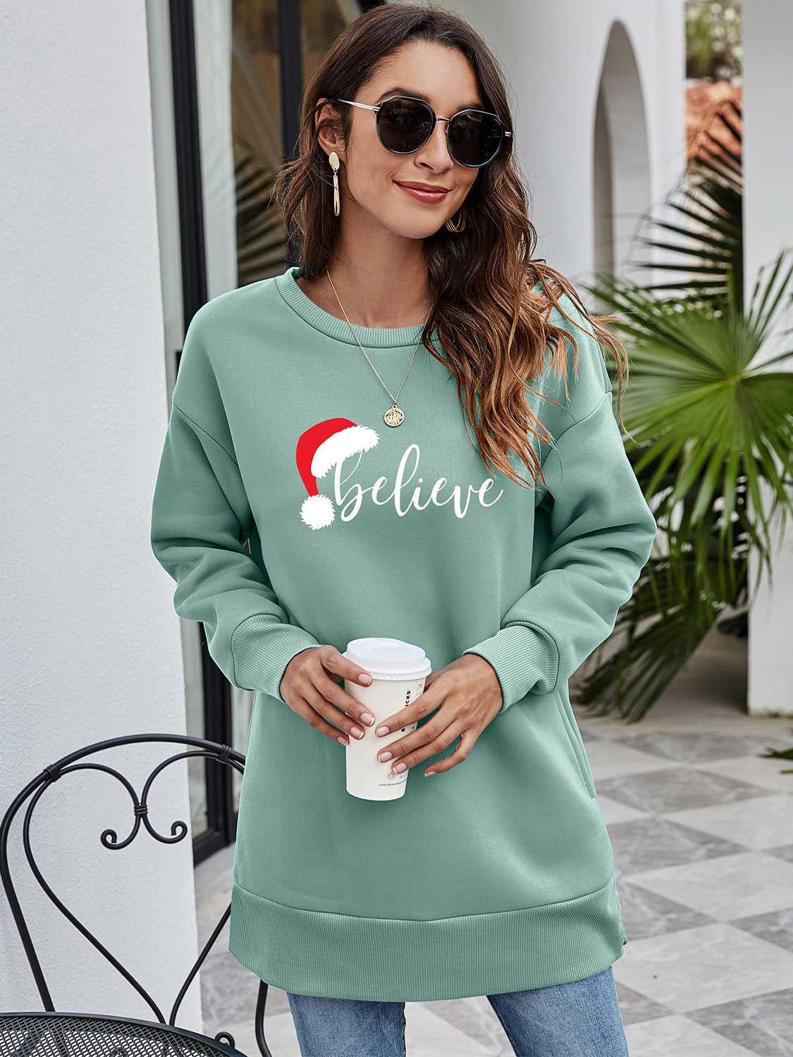 BELIEVE Graphic Tunic Sweatshirt -- 