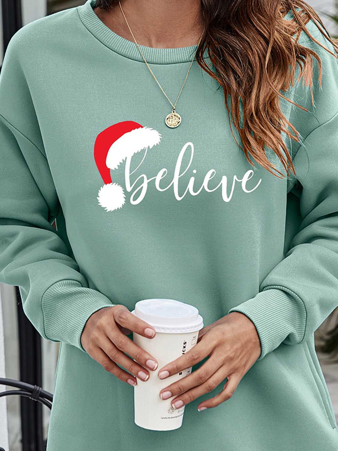 BELIEVE Graphic Tunic Sweatshirt -- 