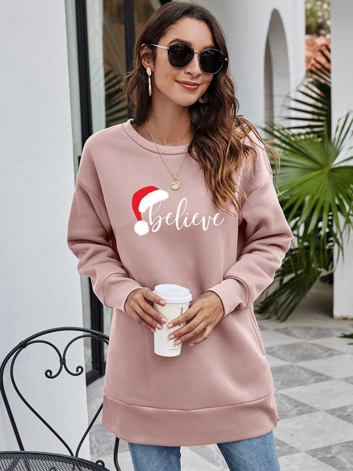 BELIEVE Graphic Tunic Sweatshirt -- 