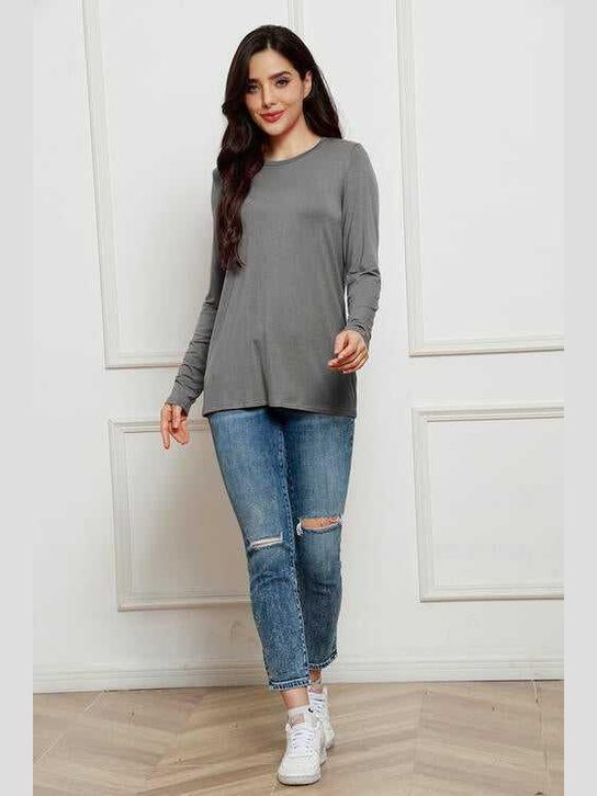 Basic Bae Full Size Round Neck Long Sleeve Top -- 
